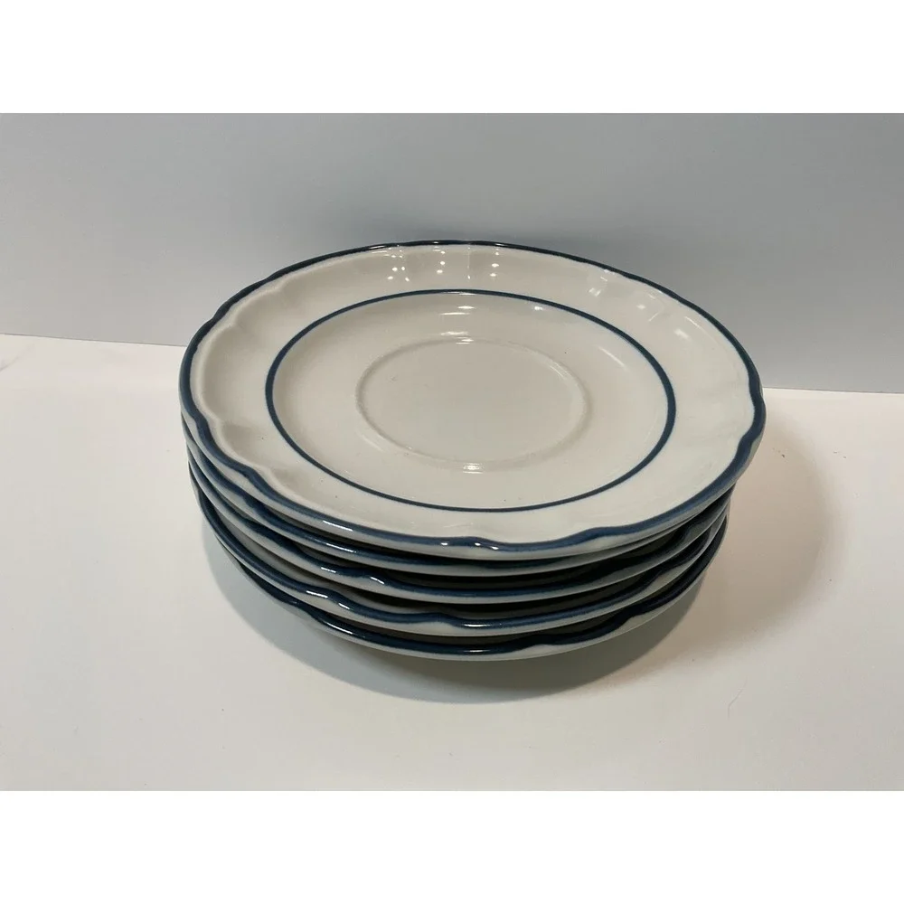 Cumberland Stoneware Brambleberry Saucers‎ Set of 5 Blue Rim Japan